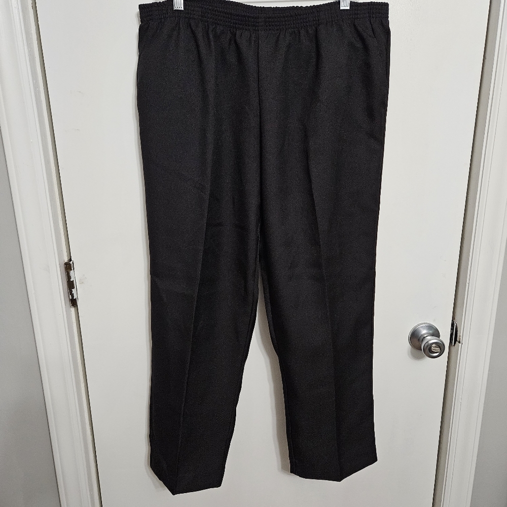 White Stag Black Dress Pants 1X 16WP Petite Elastic Pockets Waist Office Church